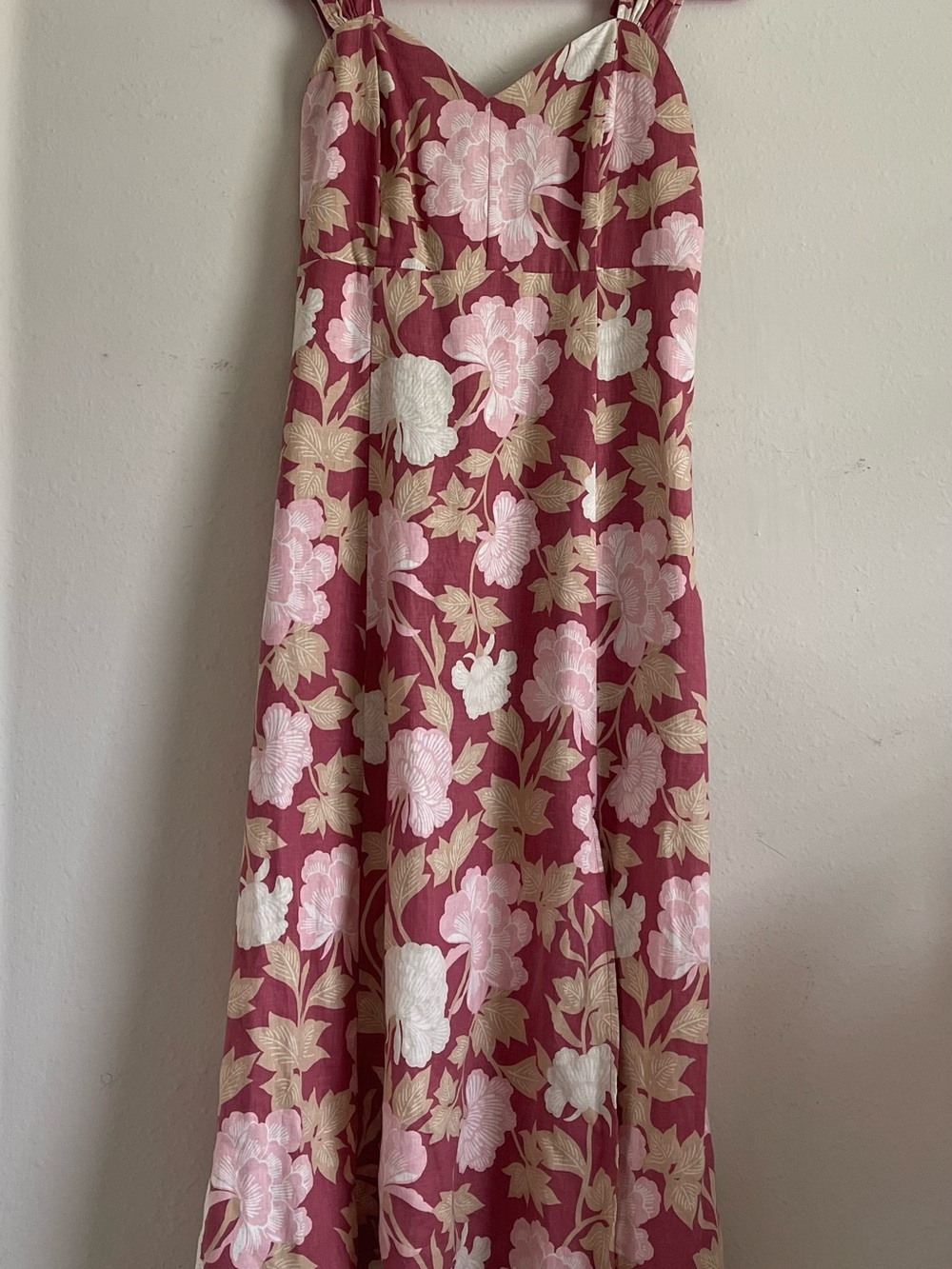 Dusty Rose Floral Midi Dress with Cream and Light Pink Blooms